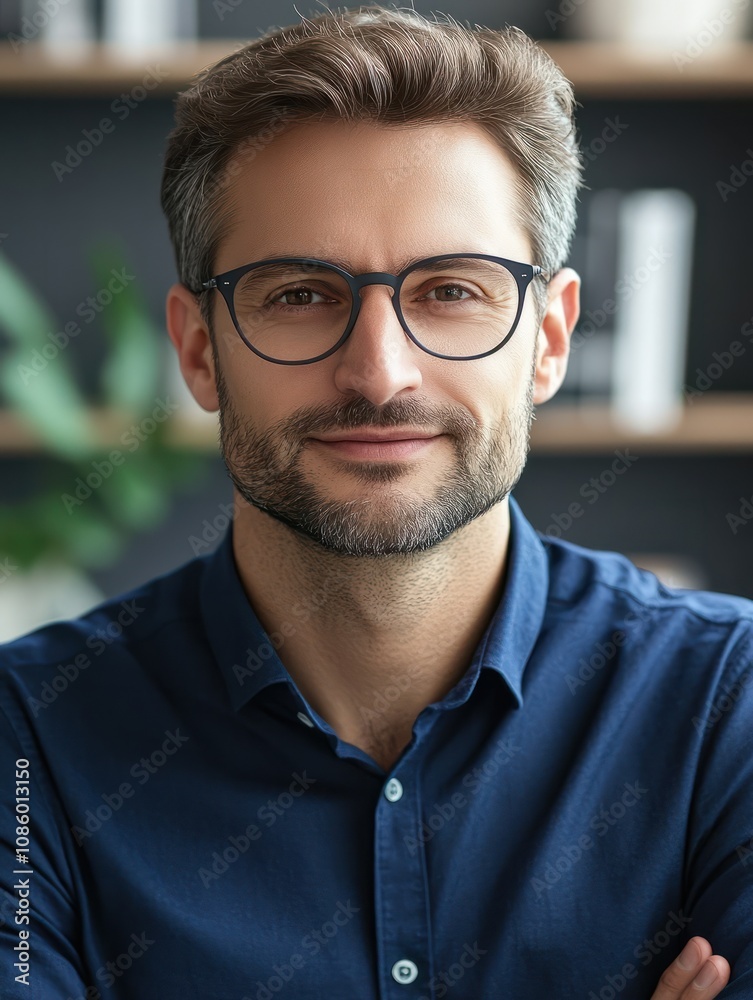 Happy caucasian businessman in glasses talking to camera at work by video call conference. Financial advisor executive consulting client remotely online in modern office looking at camera. Webcam vie Happy caucasian businessman in glasses talking to camera at work by video call conference. Financial advisor executive consulting client remotely online in modern office looking at camera. Webcam vie