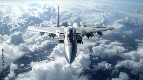 F-15 Eagle Fighter Jet Soaring Above Clouds