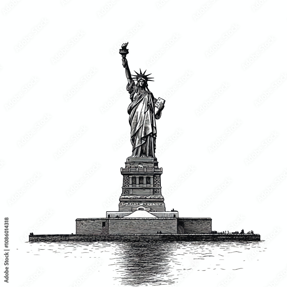 Fototapeta premium Statue of Liberty and NYC skyline illustration