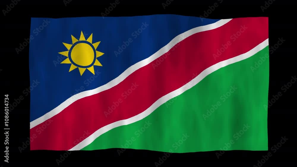Looping animation of a waving 3D Namibia flag with alpha channel Looping animation of a waving 3D Namibia flag with alpha channel