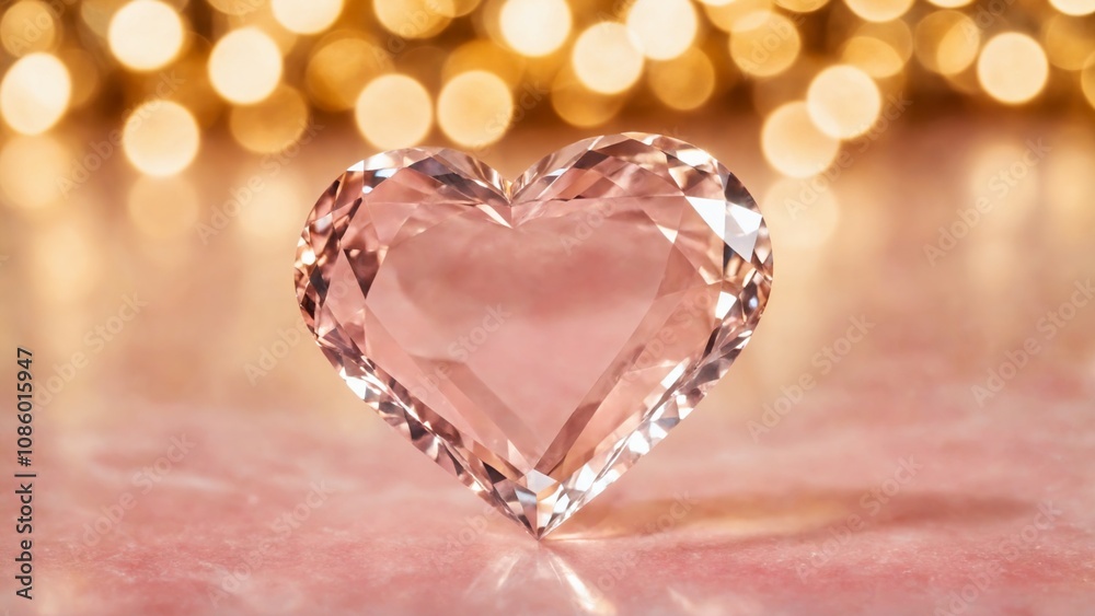 Fototapeta premium Valentine's day festive background A pink diamond shaped like a heart is on a pink surface