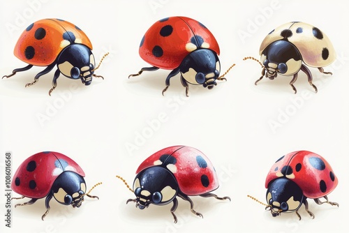 A series of ladybugs stacked on top of each other, insects in rows