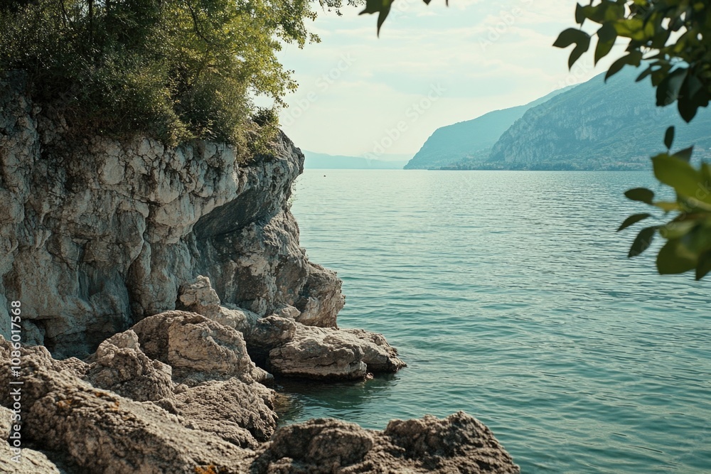 A person sitting on a rock with calm waters in the background, suitable for use in illustrations or presentations about relaxation and nature A person sitting on a rock with calm waters in the background, suitable for use in illustrations or presentations about relaxation and nature