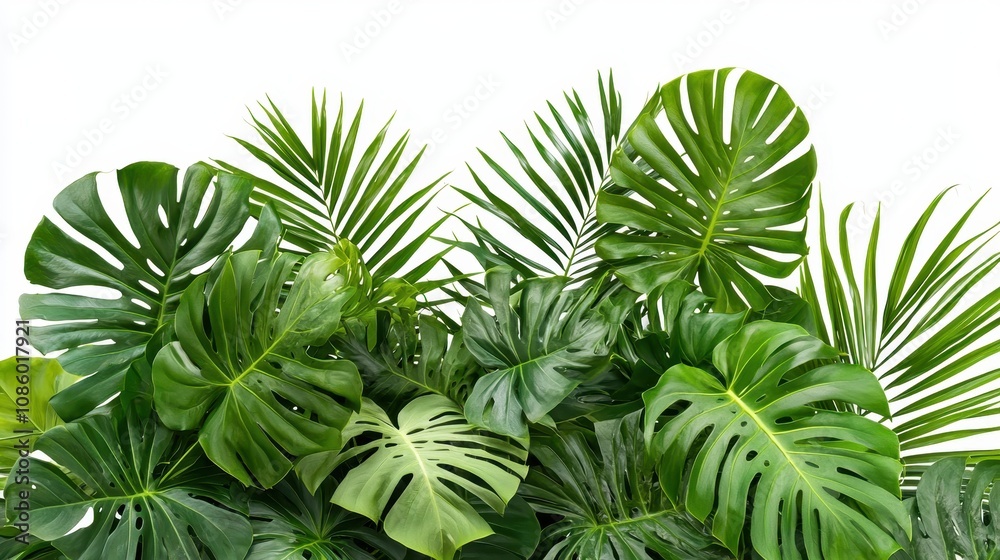 Tropical leaves foliage plant jungle bush floral arrangement nature backdrop isolated on white background Tropical leaves foliage plant jungle bush floral arrangement nature backdrop isolated on white background