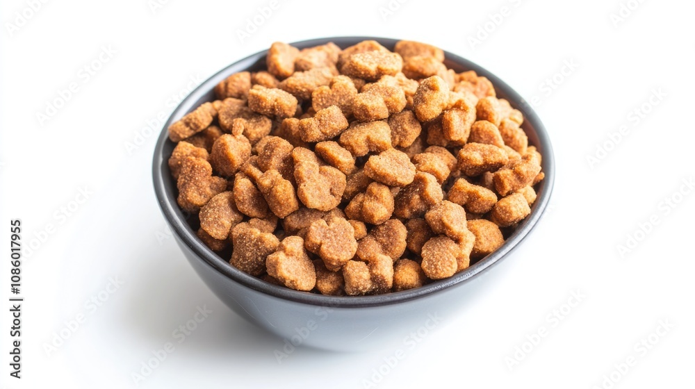 A bowl of dog food on a white surface