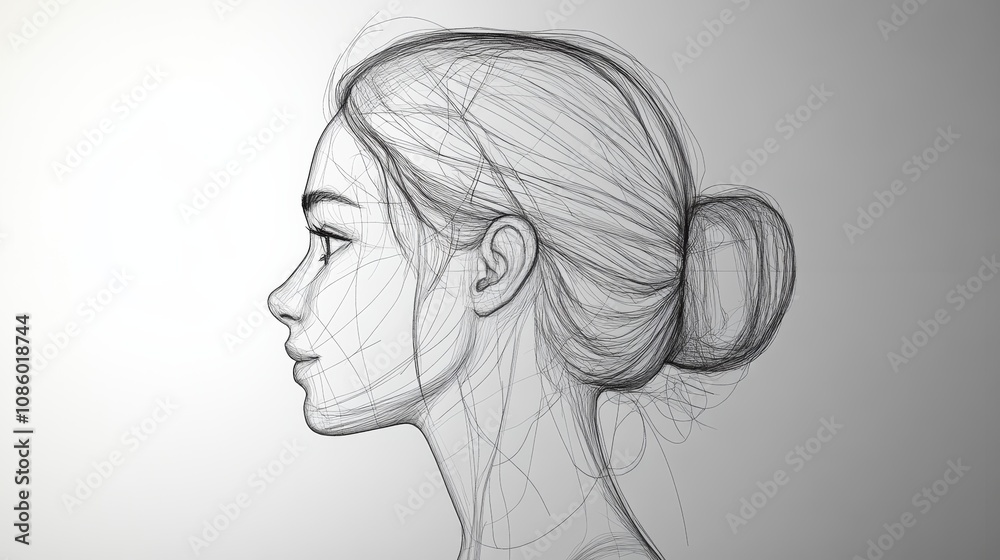 A simple 3D drawing of a slender woman from the side. A simple 3D drawing of a slender woman from the side.