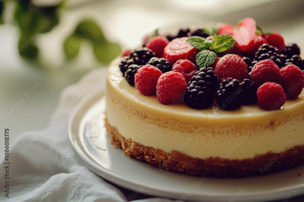 Fresh berries and mint leaves on a plate, perfect for a sweet treat Fresh berries and mint leaves on a plate, perfect for a sweet treat