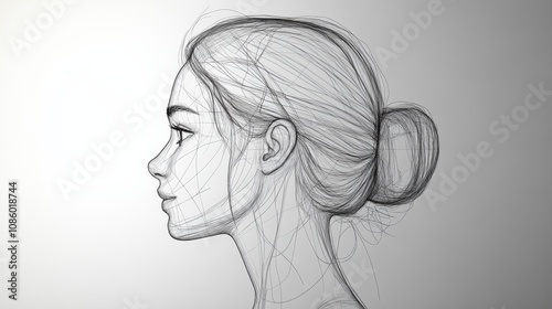 A simple 3D drawing of a slender woman from the side.