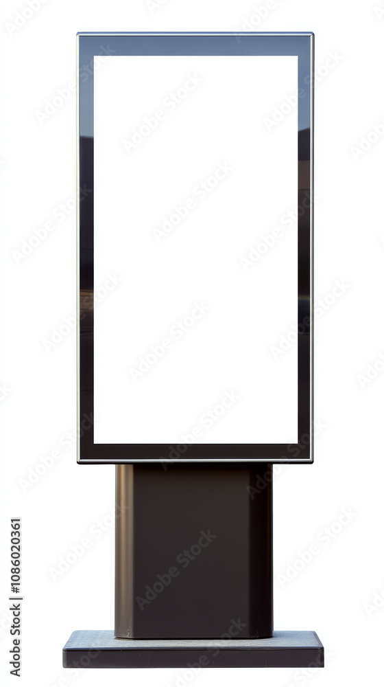 A large, freestanding digital display screen with a black border is visible. Concept of modern advertising technology. For digital advertising mockups. A large, freestanding digital display screen with a black border is visible. Concept of modern advertising technology. For digital advertising mockups.