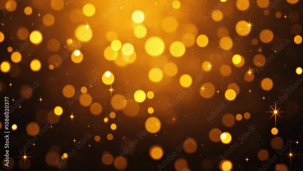Golden abstract background with a bokeh circle and shiny stars. New year, birthday, holidays celebration. Motion animation Golden abstract background with a bokeh circle and shiny stars. New year, birthday, holidays celebration. Motion animation