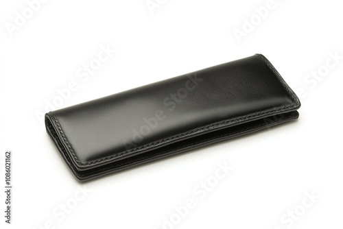 Black leather envelope wallet with button closure.