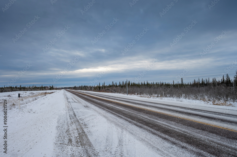 Winter view of Highway 3 near the city of Yellowknife, Northwest Territories, Canada Winter view of Highway 3 near the city of Yellowknife, Northwest Territories, Canada