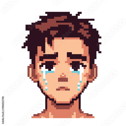 pixel art crying man portrait