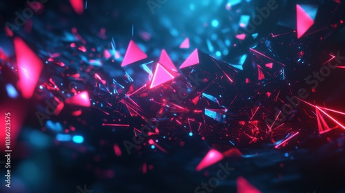 A colorful image of red and blue triangles scattered throughout the frame