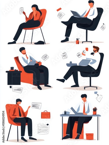 Business termination abstract concept vector illustration set. Procrastination, displaced workers, unemployment insurance, professional burnout, lost job position, claim form abstract metaphor. photo