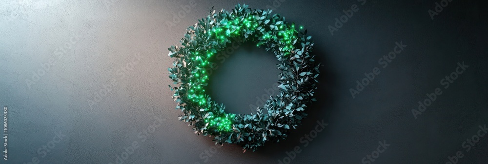 Minimal wreath with emerald to forest green gradient glow on charcoal gray