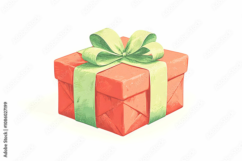 Obraz premium A beautifully wrapped gift box with a vibrant red exterior and a soft green bow, perfect for celebrations, holidays, birthdays, and special occasions to share joy and surprise.