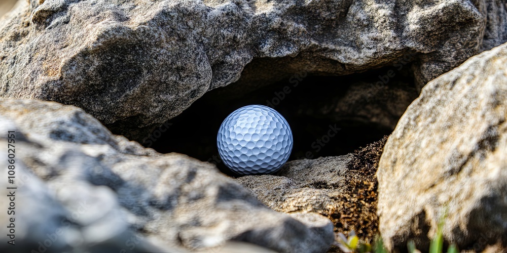 Golf Ball Nestled in Rocks - Close-up Golf Ball Nestled in Rocks - Close-up