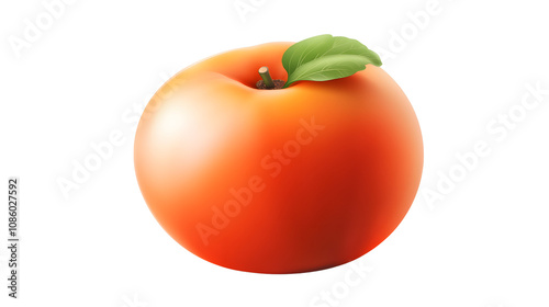 A bright orange persimmon with smooth skin and green top, isolated on a png background photo