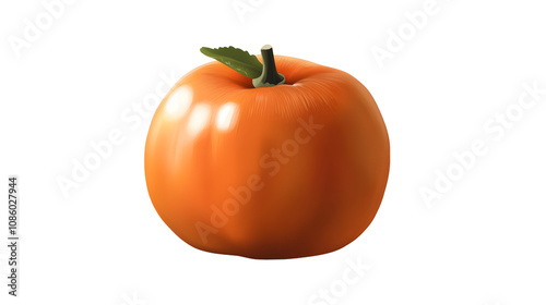 A bright orange persimmon with smooth skin and green top, isolated on a png background photo