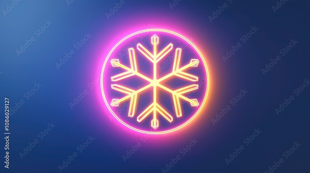Modern gradient glow of neon pink and bright yellow around a minimalistic snowflake icon on a midnight blue background, with a subtle halo effect Modern gradient glow of neon pink and bright yellow around a minimalistic snowflake icon on a midnight blue background, with a subtle halo effect