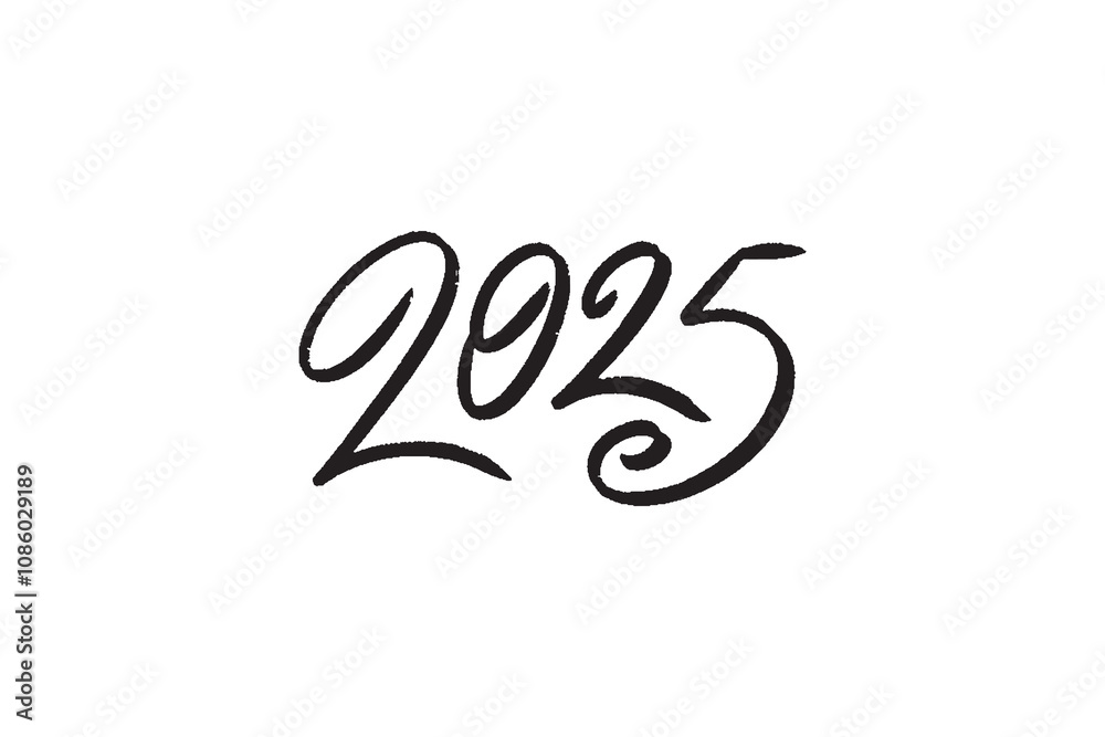 Hand drawn 2025 number. Vector doodle 2025 Happy New Year symbol Hand drawn 2025 number. Vector doodle 2025 Happy New Year symbol