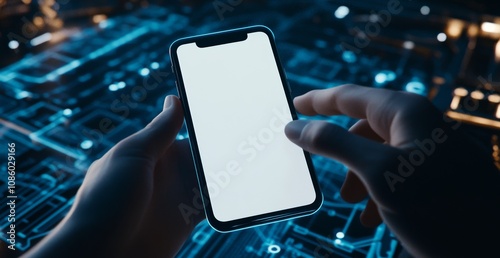 Smartphone with Empty White Screen Held by Two Hands