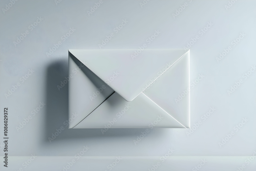 Minimalist White Envelope Floating on a Soft Gray Background, Perfect for Business Correspondence, Invitations, Letterhead, or Elegant Communication Design Minimalist White Envelope Floating on a Soft Gray Background, Perfect for Business Correspondence, Invitations, Letterhead, or Elegant Communication Design