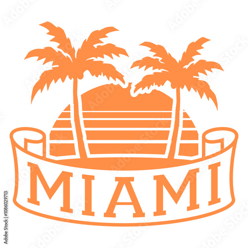 Miami Beach Florida USA Palms Sun America Fun Text Design Lover Art Vector Illustration Card T-Shirt Poster Sticker Graphic Print Decorative Drawing Isolated Logo Decoration Symbol Creative Cool Style