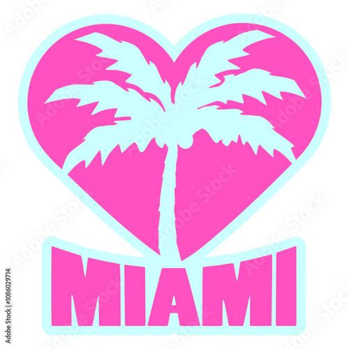 I Love Miami Beach USA Heart Palm America Vacation Design Lover Art Vector Illustration Card T-Shirt Poster Sticker Graphic Print Decorative Drawing Isolated Logo Decoration Symbol Creative Cool Style