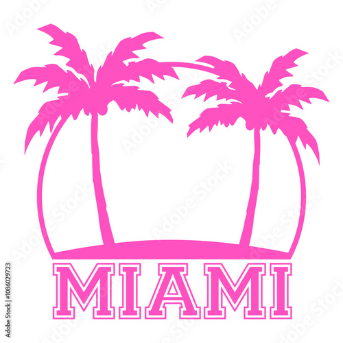 Miami Beach Florida USA Palms Sun America Fun Text Design Lover Art Vector Illustration Card T-Shirt Poster Sticker Graphic Print Decorative Drawing Isolated Logo Decoration Symbol Creative Cool Style