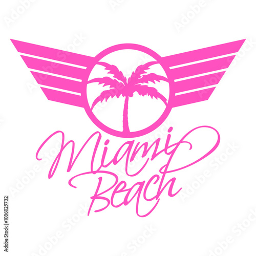 Miami Beach Florida USA Palms Sun America Fun Text Design Lover Art Vector Illustration Card T-Shirt Poster Sticker Graphic Print Decorative Drawing Isolated Logo Decoration Symbol Creative Cool Style