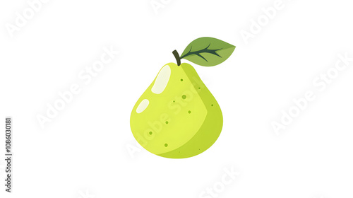 2D flat illustration of a green pear with a single leaf on a png background photo