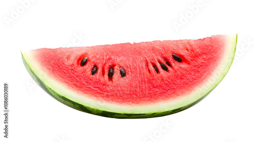 2D vector graphic of a ripe watermelon slice with visible seeds on a plain white background
