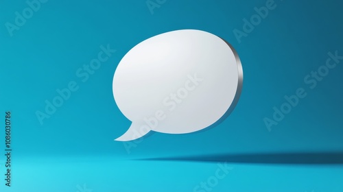 A white speech bubble in 3D, against a blue background.