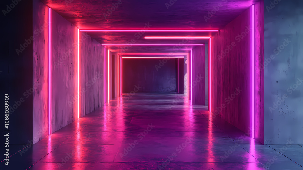 Mesmerizing neon shapes on reflective concrete in cyberpunk abstract digital art. Reverie. Illustration Mesmerizing neon shapes on reflective concrete in cyberpunk abstract digital art. Reverie. Illustration