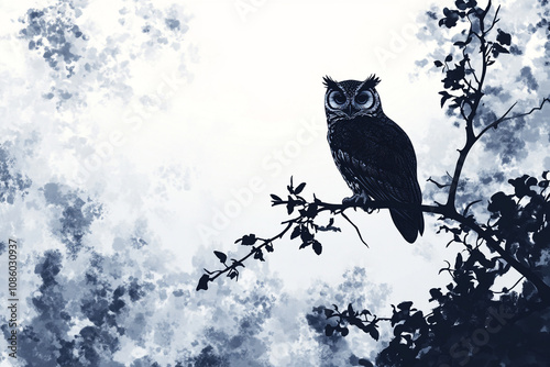 Majestic Owl Perched on a Branch Against a Cloudy Sky