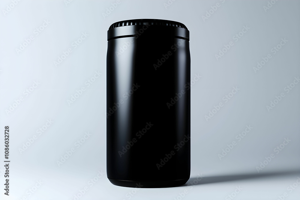 Minimalistic Black Container with Smooth Finish on a Light Grey Background for Storage, Packaging, and Modern Design Minimalistic Black Container with Smooth Finish on a Light Grey Background for Storage, Packaging, and Modern Design