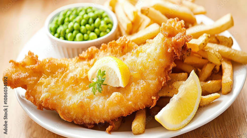 Crispy Fish and Chips with Lemon and Peas Crispy Fish and Chips with Lemon and Peas