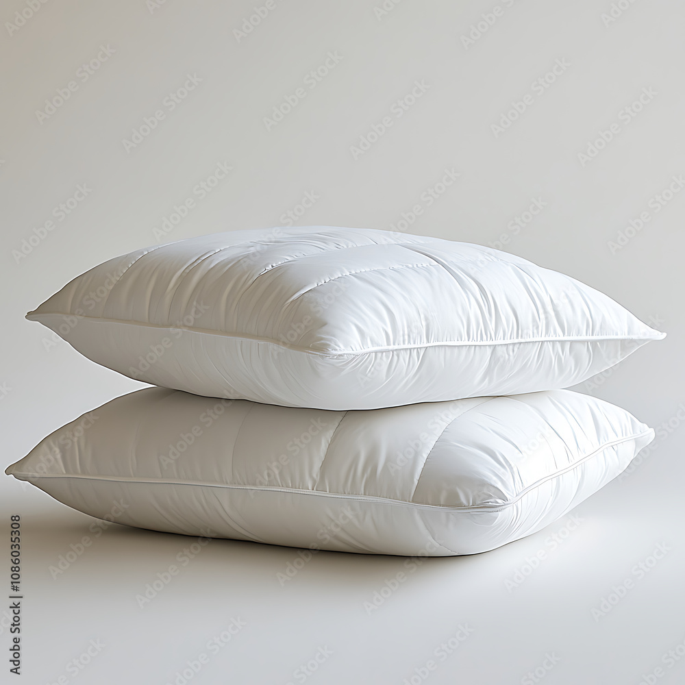 Soft and fluffy white pillows stacked together, perfect for comfort and relaxation. Ideal for enhancing any bedroom or living space decor Soft and fluffy white pillows stacked together, perfect for comfort and relaxation. Ideal for enhancing any bedroom or living space decor