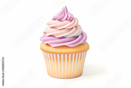 Delightful pastel cupcake with swirls of pink and purple frosting on a soft golden base, perfect for celebrations, parties, and dessert lovers.