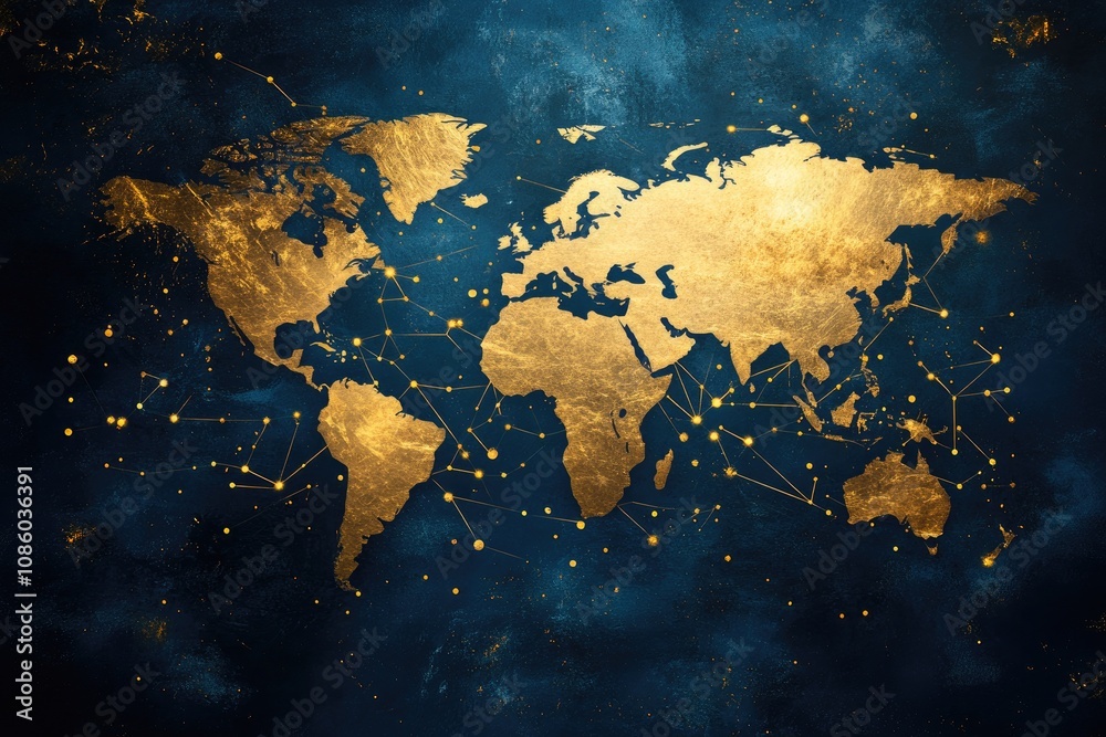 Naklejka premium Global connectivity: world map showing international communication and data exchange