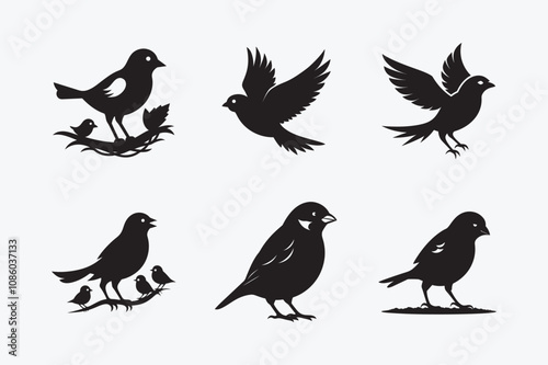 Discover a stunning collection of bird silhouette vectors, perfect for creative projects. These high-quality, scalable designs feature elegant bird silhouette in various poses. photo