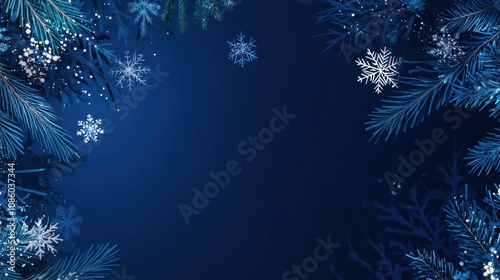 Blue Christmas background with snowflakes and Christmas tree