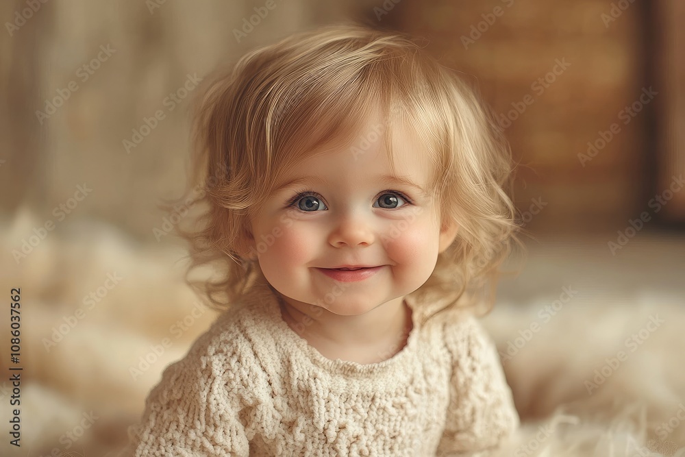 Adorable baby girl smiling and wearing a knitted sweater Adorable baby girl smiling and wearing a knitted sweater