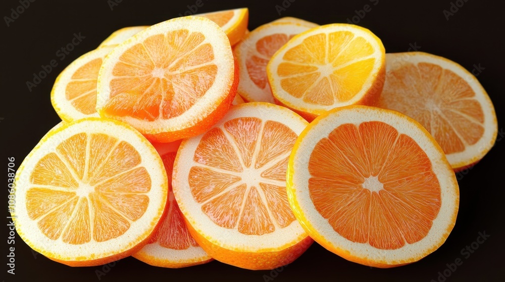 Obraz premium A pile of oranges with the top one cut in half