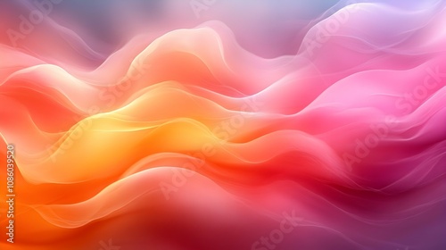 Abstract waves of vibrant pink, orange, and red hues create a flowing, ethereal visual.