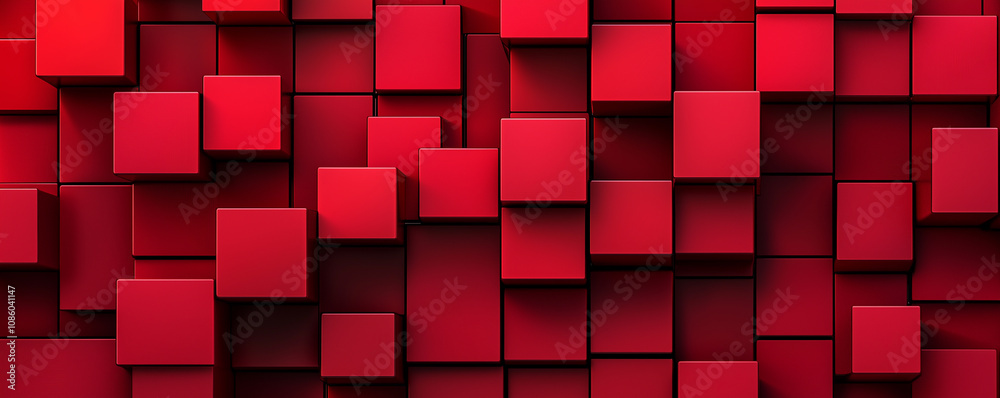 3D red cube pattern in varied sizes. 3D red cube pattern in varied sizes.