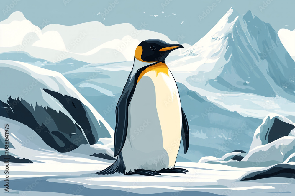 Fototapeta premium King Penguin Stands Majestically In Antarctic Landscape