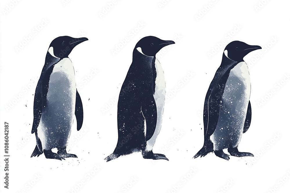 Fototapeta premium Three Elegant Penguins Standing In A Row